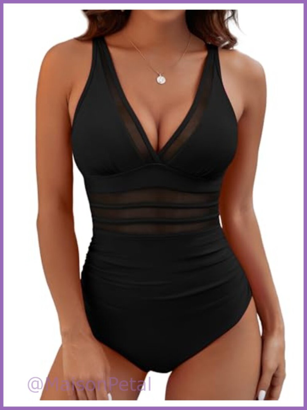 BMJL One Piece Swimsuit Tummy Control Ruched Mesh Deep V-Neck Bathing Suit